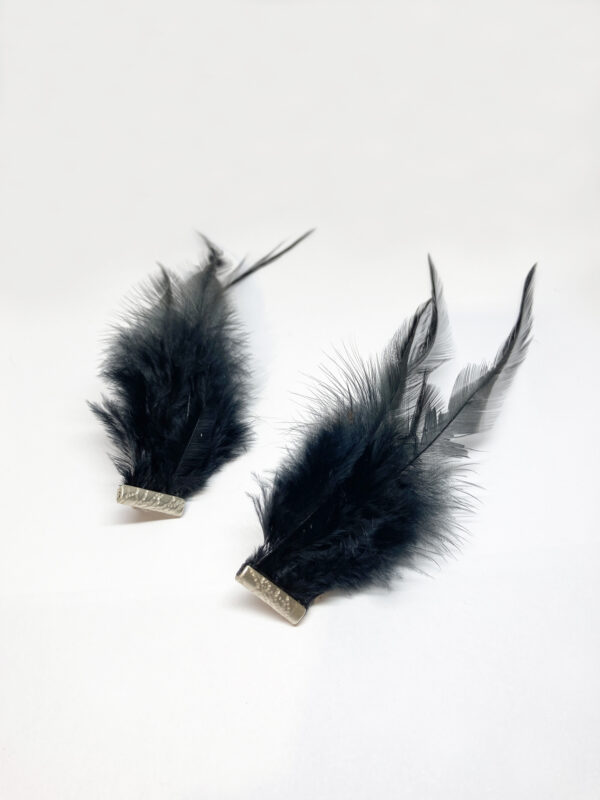 Boucles d'oreilles PLUME argent texturé et plume oie noire soyeuse