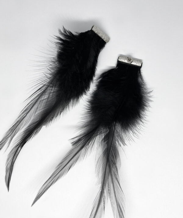 Boucles d'oreilles Plume-argent laminé et plume d'oie